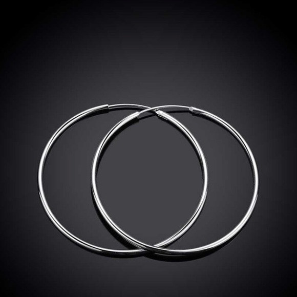 100% Pure 925 Sterling Silver Hoop Earrings 60mm - Picture 4 of 4